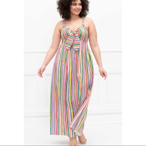 Eloquii Dresses & Skirts - NWT Eloquii Rainbow Stripe Linen Blend Tie Front Sleeveless Maxi Dress